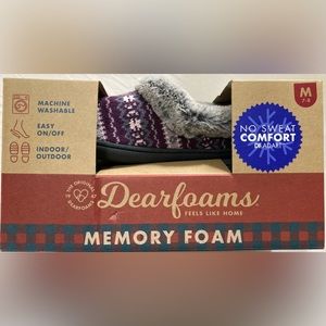 Dearfoams Memory Foam slippers, no sweat comfort. Purple, gray & pink, size 7-8.